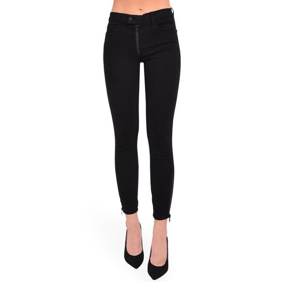 Frame Le High Skinny Crop Rubberized Zipper Jean in Black - 26 - Picture 1 of 11